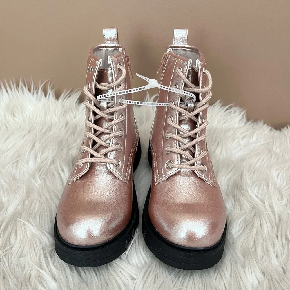 {Steve Madden} J-Iconic Star Combat Boots in Metallic Rose Gold - Girls 2